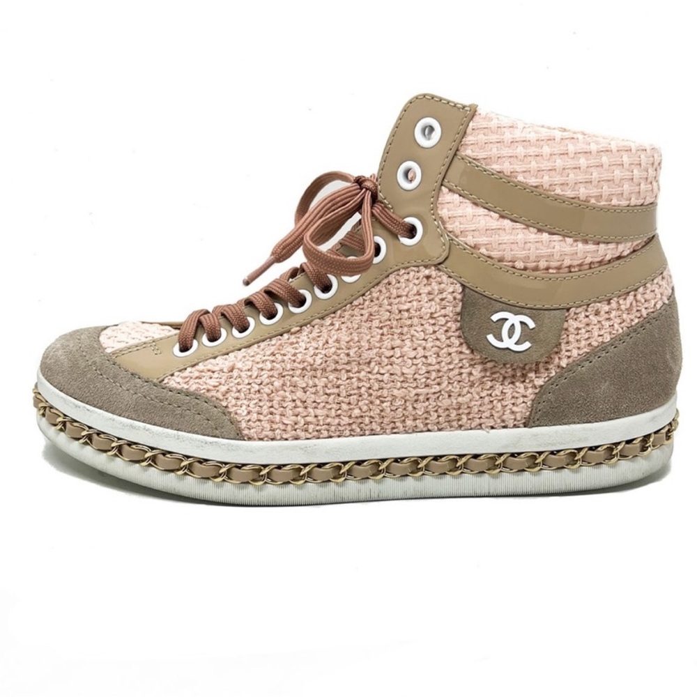 Chanel pink tweed chain sneakers 36 1/2 (rare)